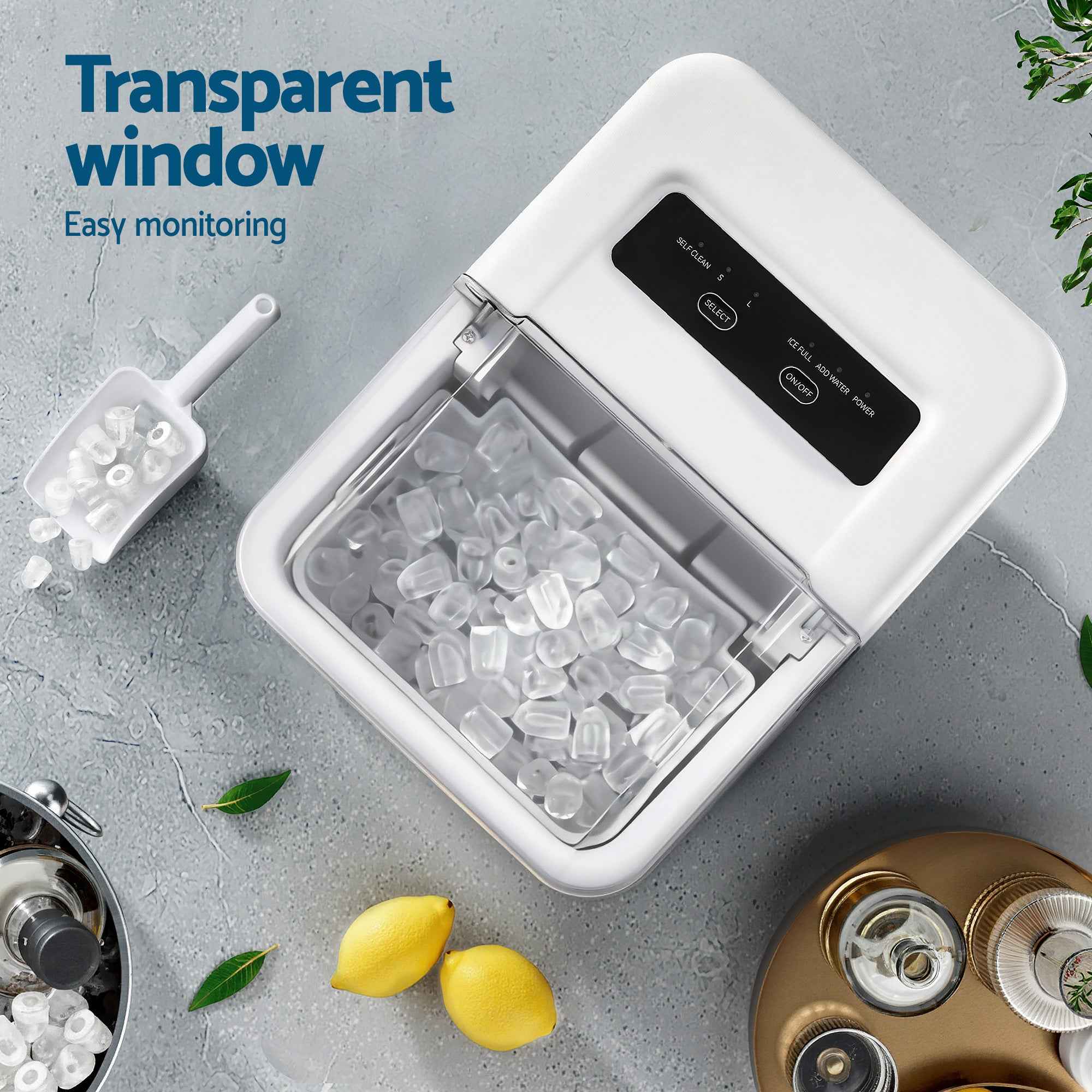 Devanti Ice Maker Machine Portable 12kg Countertop w/Self Cleaning 1.2L White