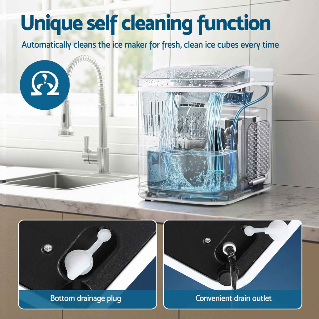 Devanti Ice Maker Machine Portable 12kg Countertop w/Self Cleaning 1.2L White