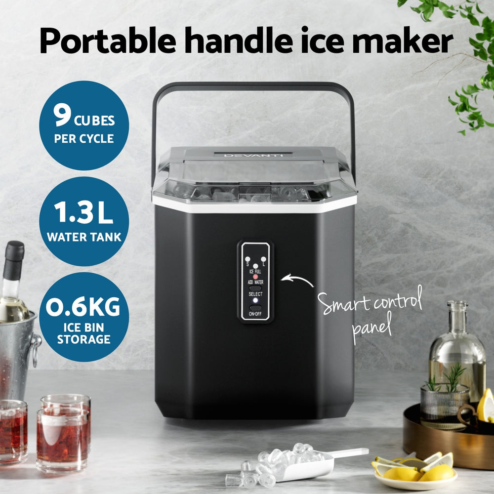 Devanti 12kg Ice Maker Machine 1.3L w/Scoop Holder Black - YDS.com.au
