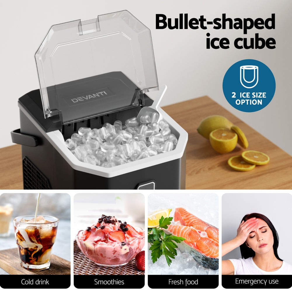 Devanti 12kg Ice Maker Machine 1.3L w/Scoop Holder Black - YDS.com.au