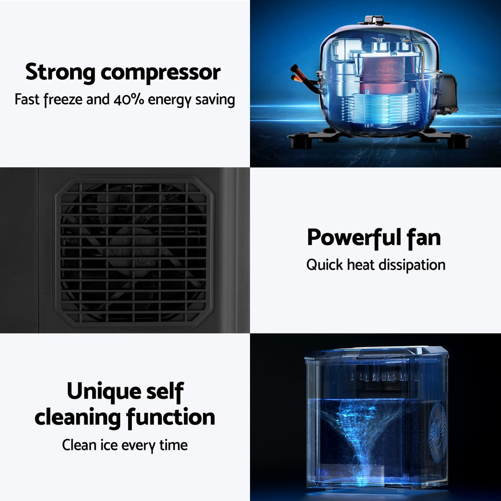 Devanti 12kg Ice Maker Machine 1.3L w/Scoop Holder Black - YDS.com.au