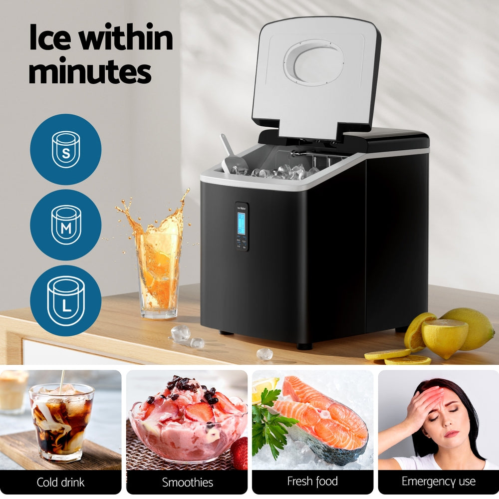 DEVANTI 3.2L Portable Ice Cube Maker Machine Benchtop Counter Black - YDS.com.au