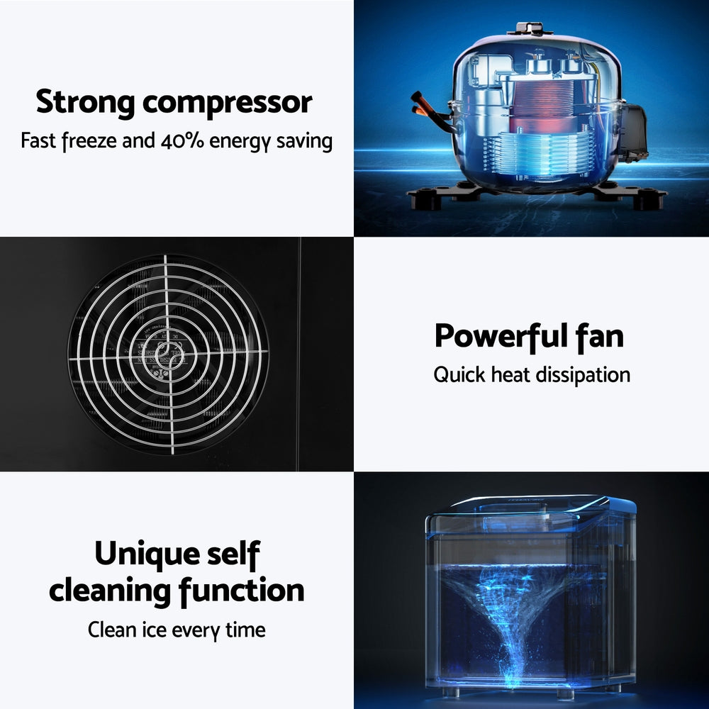 DEVANTI 3.2L Portable Ice Cube Maker Machine Benchtop Counter Black - YDS.com.au