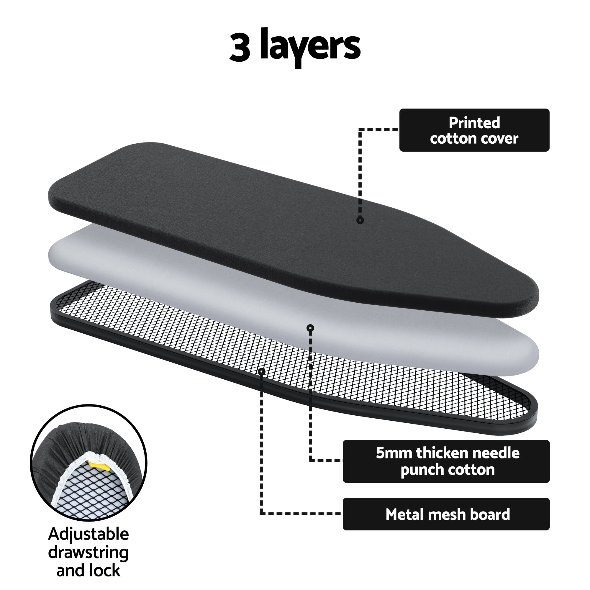 Artiss Ironing Board with Iron Rest with 3 Layers Extra Thick Cover Easy Storage