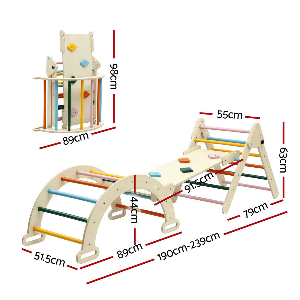 Keezi Kids Triangle Climbing Toys Set With Slide Indoor Outdoor Toddler Toys Pikler Climber With Arch