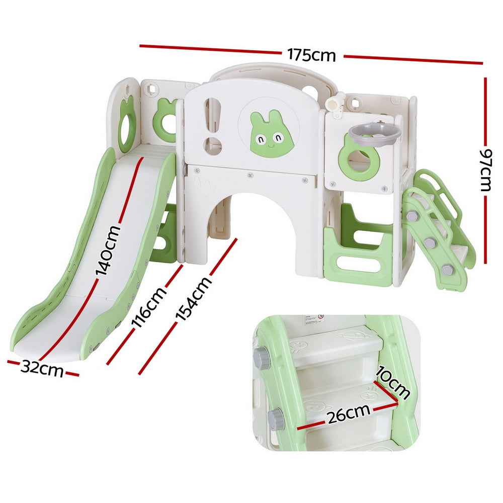 Keezi Kids Slide Swing Set Ball Hoop Rings Football Outdoor Toys Green