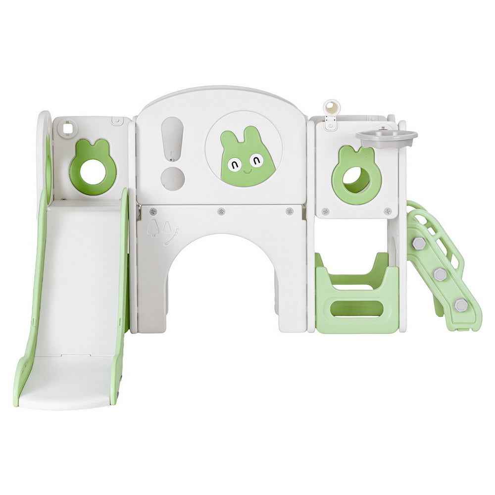 Keezi Kids Slide Swing Set Ball Hoop Rings Football Outdoor Toys Green