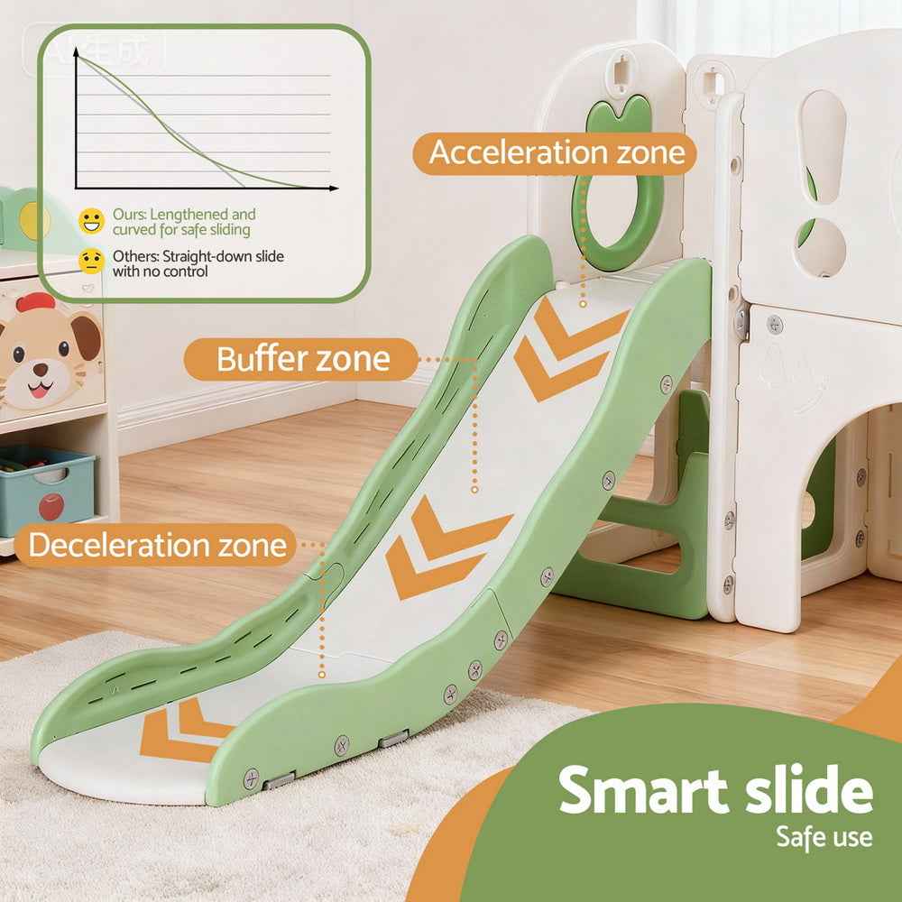 Keezi Kids Slide Swing Set Ball Hoop Rings Football Outdoor Toys Green