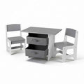 Keezi Kids Table and 2 Chairs Set Wooden Activity Table wit 2 Storage Drawers, Toddler Table and Chair Set for Children Drawing, Reading, Crafts, Eating, Grey