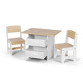 Keezi Kids Table and 2 Chairs Set Wooden Activity Table wit 2 Storage Drawers, Toddler Table and Chair Set for Children Drawing, Reading, Crafts, Eating, Natural