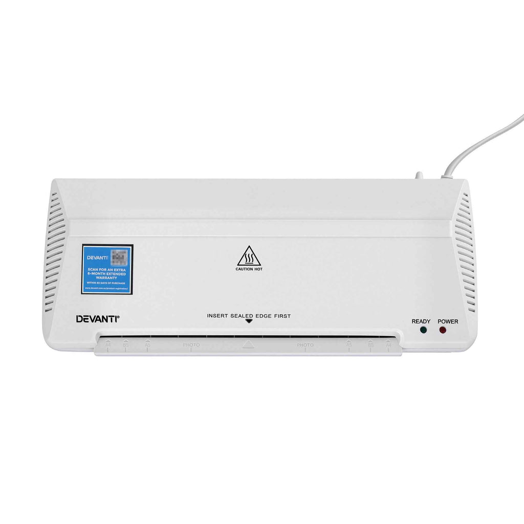 Devanti A4 Laminator Machine, Hot & Cold Thermal Fast Lamination Anti-Jam Laminator for Office School Home Document Photo Card Handmade A4 A5 A6, White
