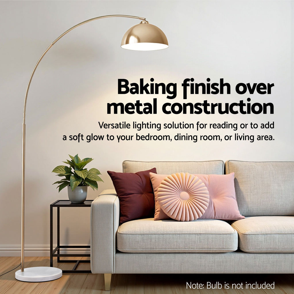 Artiss Modern Arched Floor Lamp Gold Brass Standing Heavy-Duty Marble Base for Living Room Bedroom