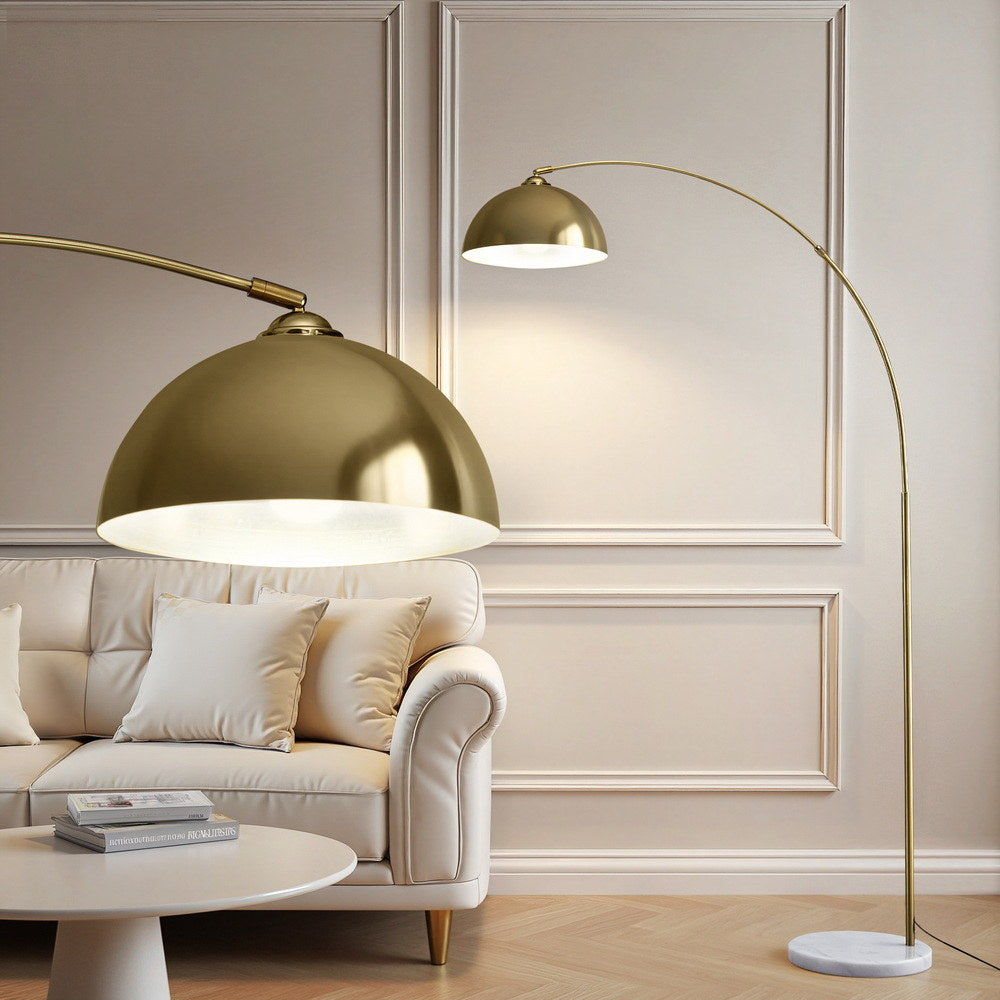Artiss Modern Arched Floor Lamp Gold Brass Standing Heavy-Duty Marble Base for Living Room Bedroom - YDS.com.au
