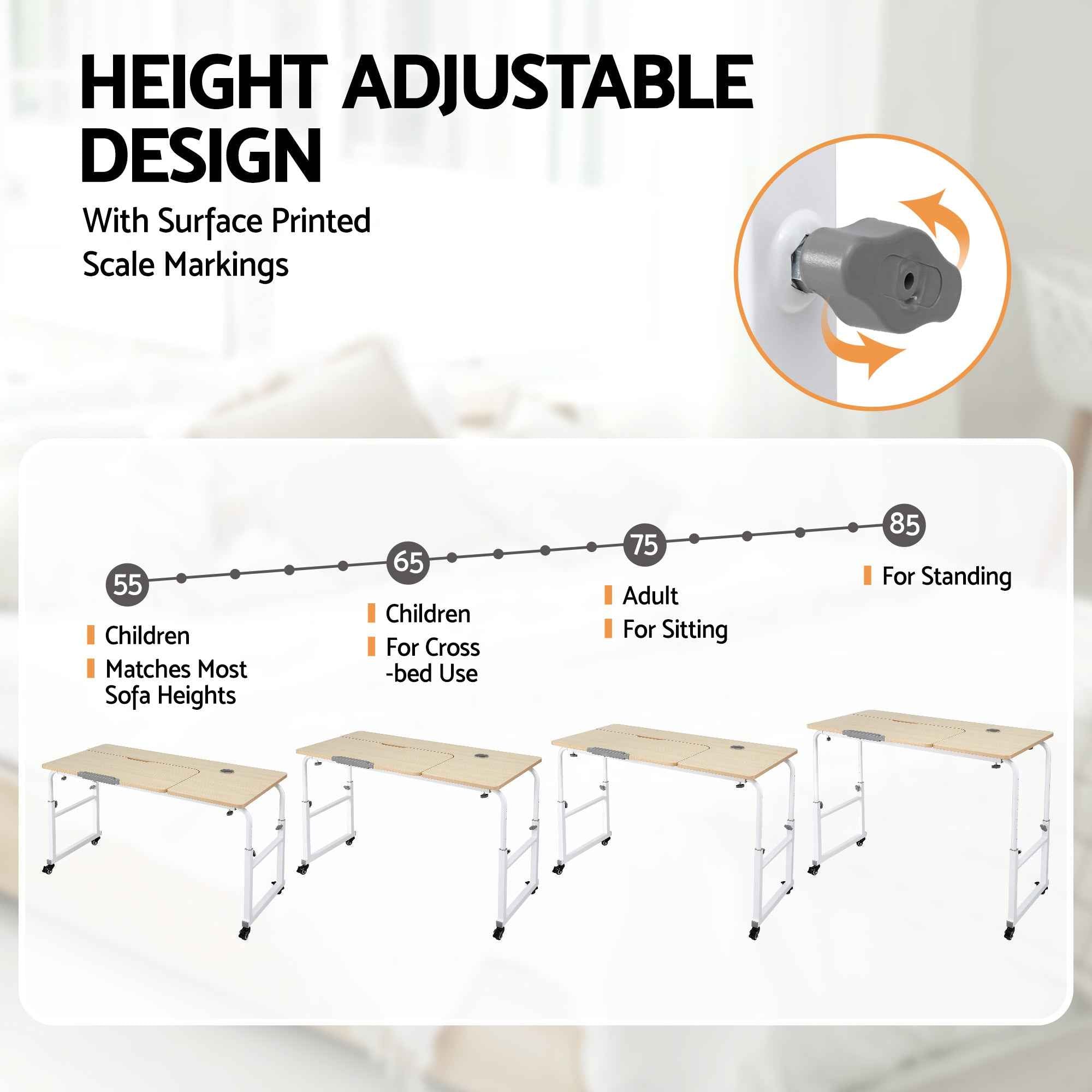 Artiss Mobile Laptop Desk Overbed Table Adjustable Computer Stand Bedside Cart