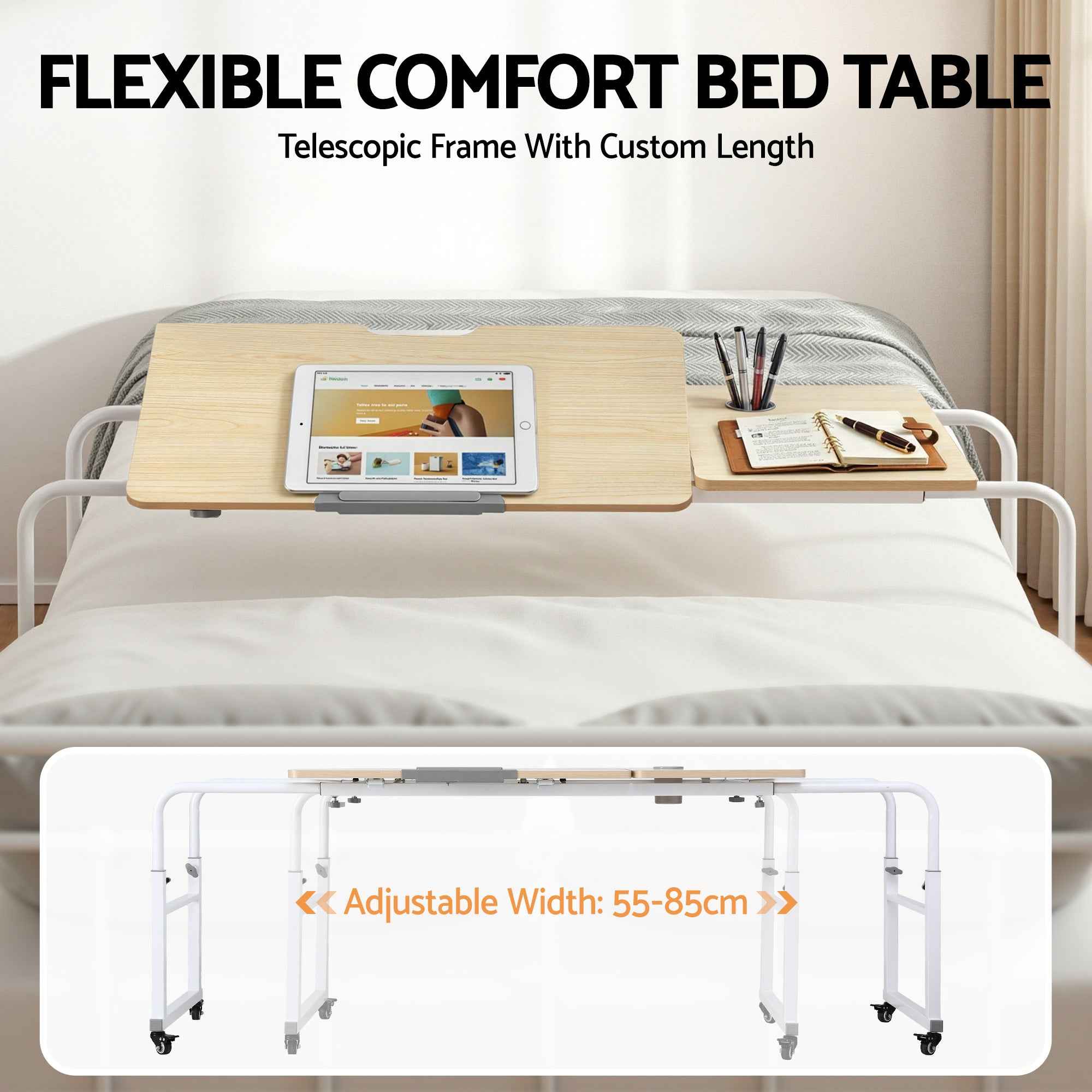 Artiss Mobile Laptop Desk Overbed Table Adjustable Computer Stand Bedside Cart