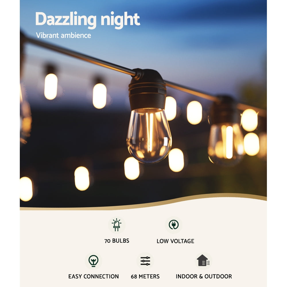 Guirnalda de luces LED solares para exteriores de 68 m, decoración para fiestas navideñas