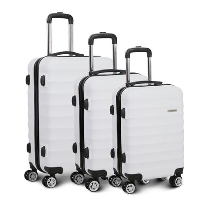 Wanderlite 3pcs Luggage Trolley Travel Suitcase Set TSA Hard Shell Case Strap White