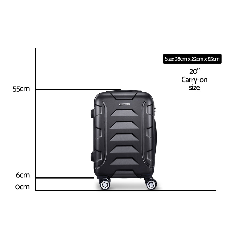Wanderlite 20" 55cm Luggage Trolley Travel Suitcase Set Hard Case Lightweight Strap - YDS.com.au