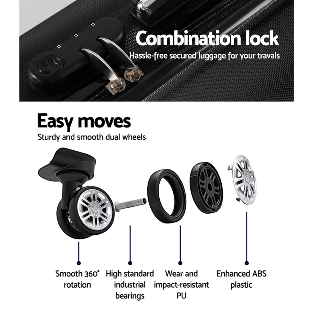 Wanderlite 20" 55cm Luggage Trolley Travel Suitcase Set Hard Case Lightweight Strap - YDS.com.au