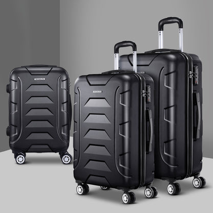 Wanderlite 3pc Luggage Trolley Travel Suitcase Set TSA Hard Case Lightweight Black