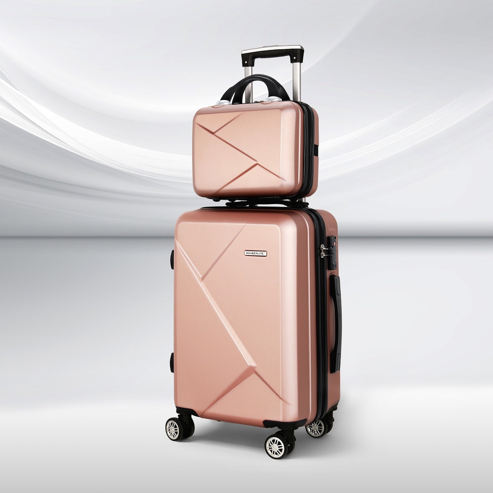 Wanderlite 2Set 20 Inch Luggage Case with 12 Inch Handheld Luggage Box Hard Shell Travel Suitcase TSA Lock Rose Gold