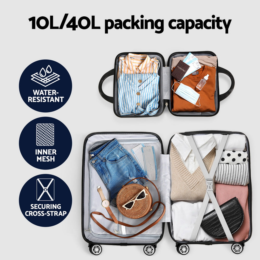 Wanderlite 2Set 20 Inch Luggage Case with 12 Inch Handheld Luggage Box Hard Shell Travel Suitcase TSA Lock Rose Gold