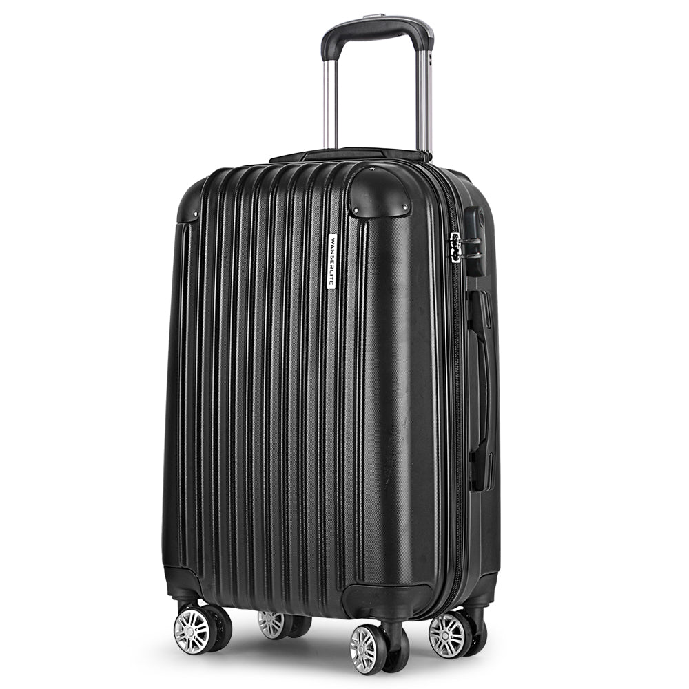 Wanderlite 24" 66cm Luggage Trolley Travel Set Suitcase Carry On Hard Case TSA Lock Lightweight Black - YDS.com.au