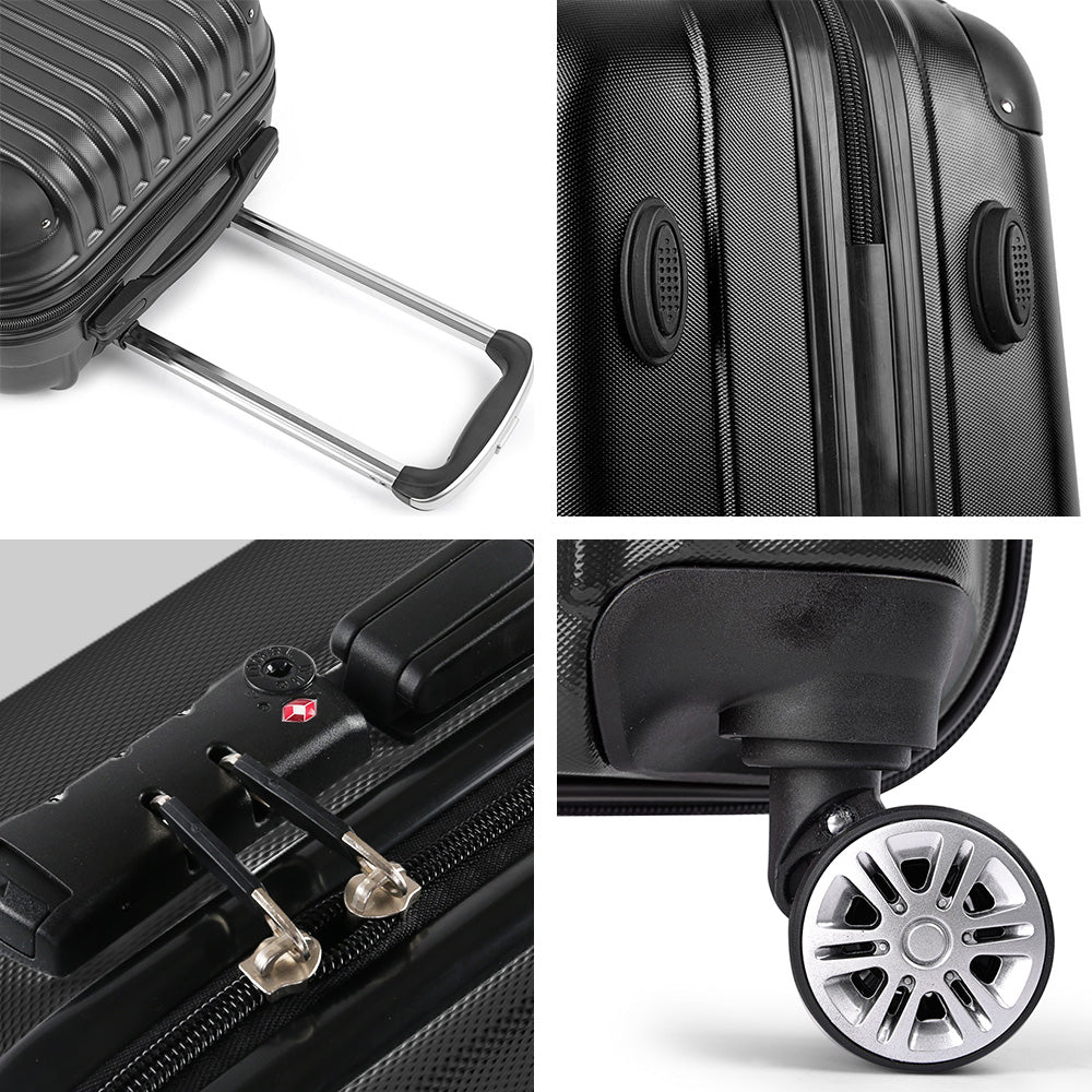 Wanderlite 24" 66cm Luggage Trolley Travel Set Suitcase Carry On Hard Case TSA Lock Lightweight Black - YDS.com.au