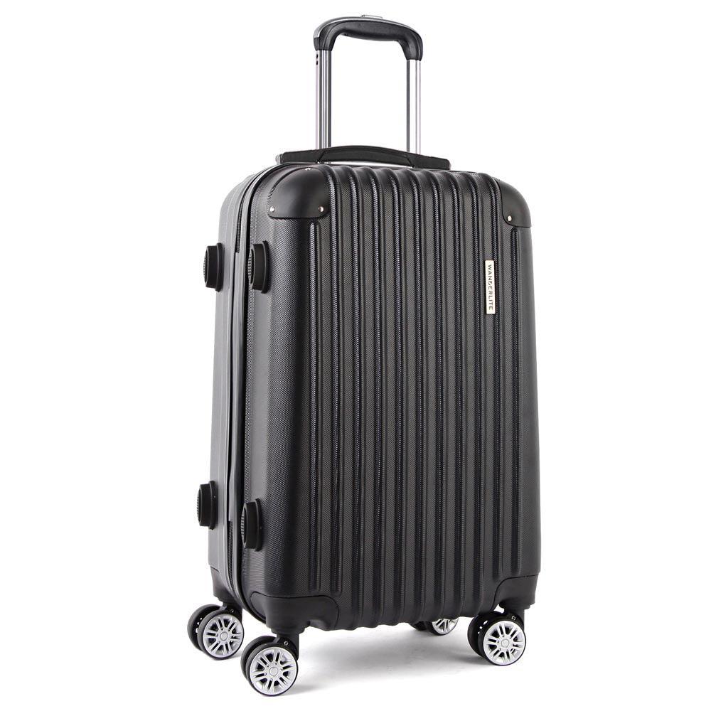 Wanderlite 28" 75cm Luggage Trolley Travel Set Suitcase Carry On Hard Case TSA Lock Lightweight Black - YDS.com.au