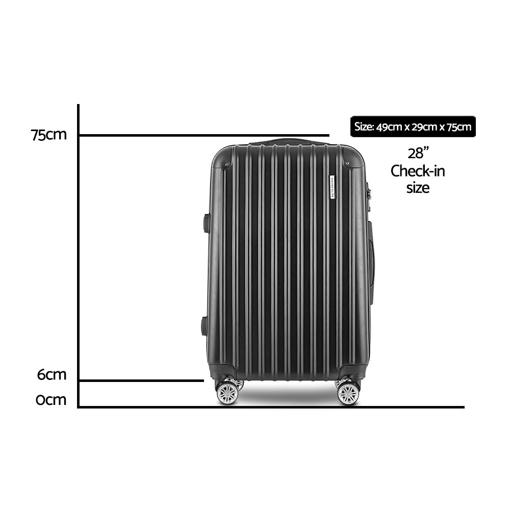 Wanderlite 28" 75cm Luggage Trolley Travel Set Suitcase Carry On Hard Case TSA Lock Lightweight Black - YDS.com.au