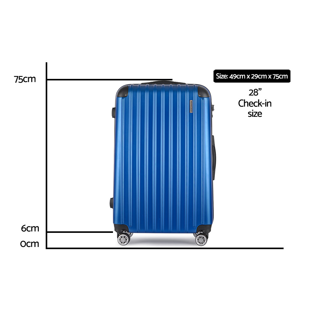 Wanderlite 28" 75cm Luggage Trolley Travel Suitcase Set Carry On Hard Case TSA Lock Lightweight Blue - YDS.com.au