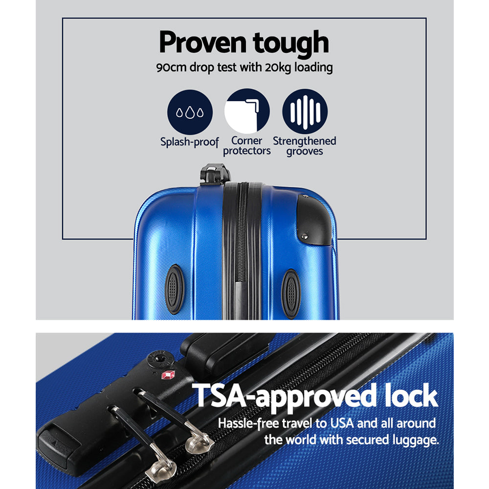 Wanderlite 28" 75cm Luggage Trolley Travel Suitcase Set Carry On Hard Case TSA Lock Lightweight Blue - YDS.com.au