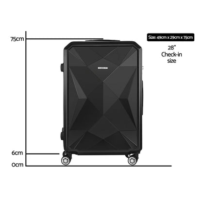 Maleta de viaje con ruedas Wanderlite de 28" y 75 cm con capacidad para llevar en el equipaje, carcasa rígida TSA, color negro