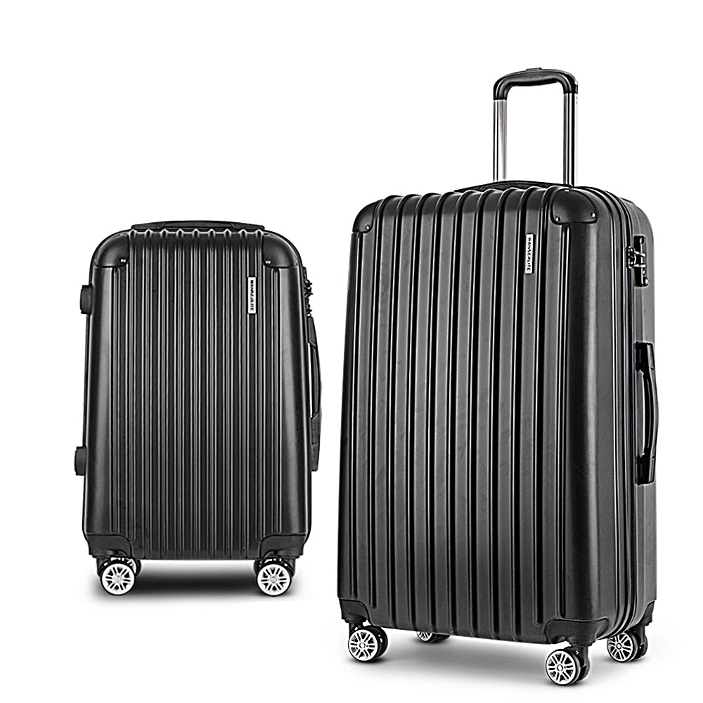 Wanderlite 2pcs Luggage Trolley Set Travel Suitcase Carry On Hard Case Lightweight Black - YDS.com.au