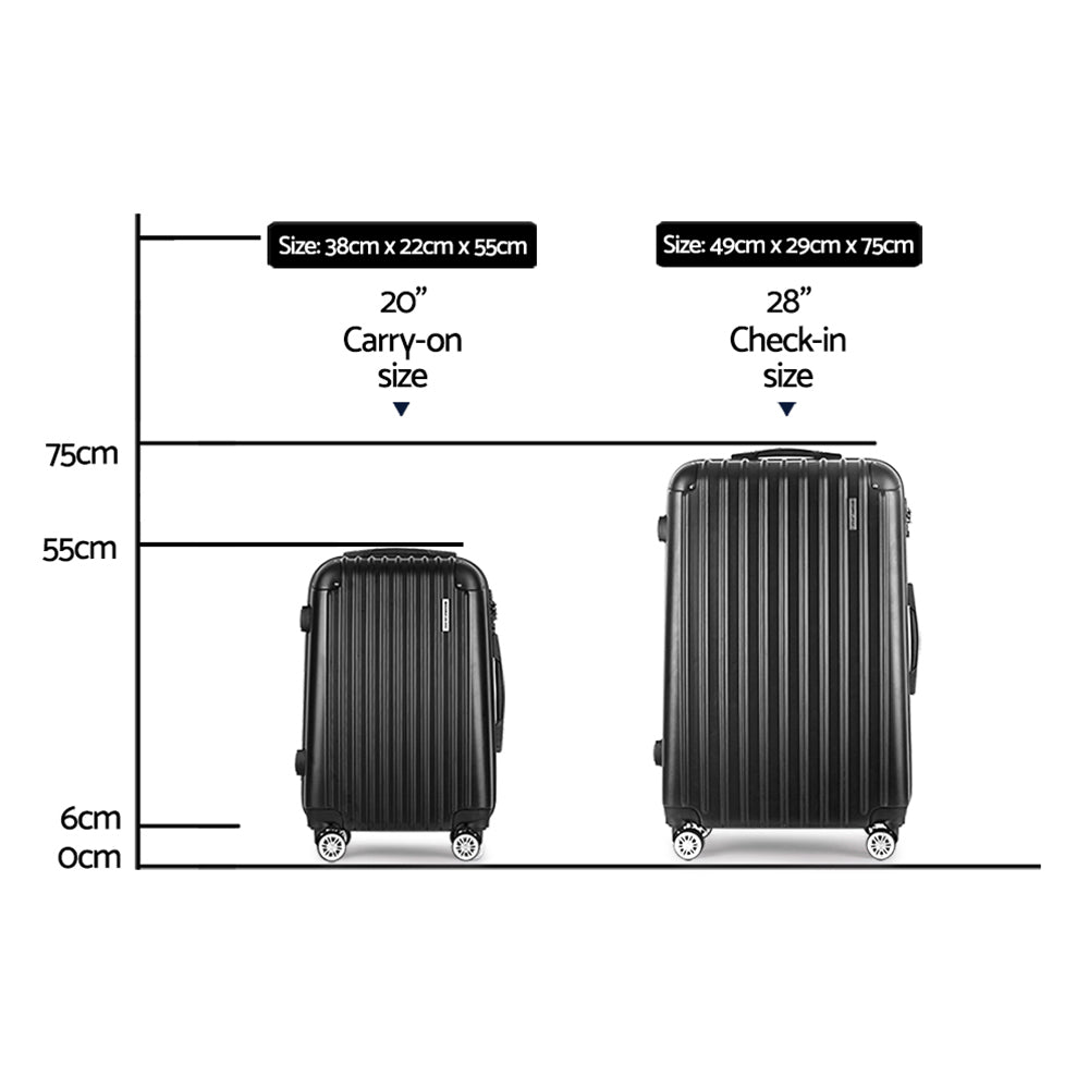 Wanderlite 2pcs Luggage Trolley Set Travel Suitcase Carry On Hard Case Lightweight Black - YDS.com.au