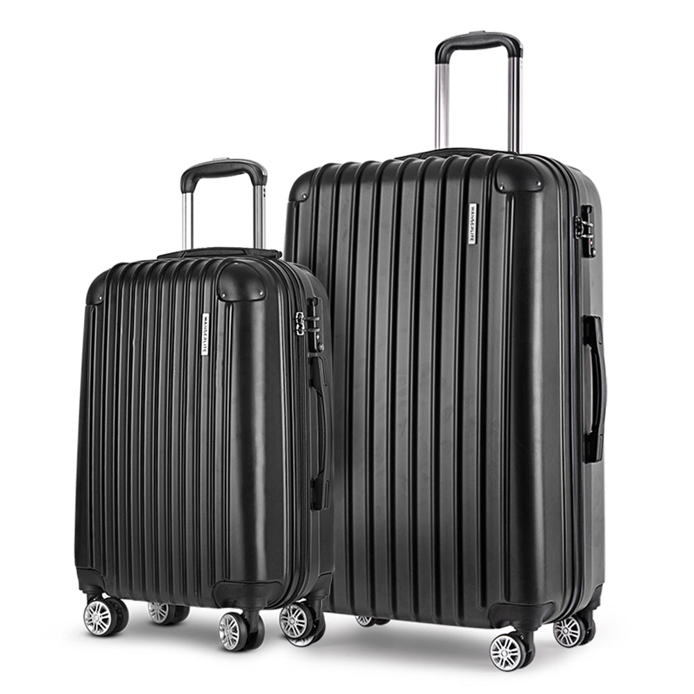 Wanderlite 2pcs Luggage Trolley Set Travel Suitcase Carry On Hard Case Lightweight Black - YDS.com.au