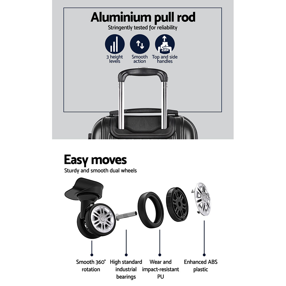 Wanderlite 2pcs Luggage Trolley Set Travel Suitcase Carry On Hard Case Lightweight Black - YDS.com.au