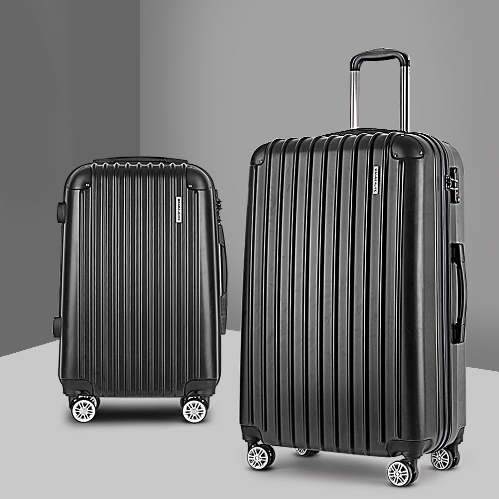 Wanderlite 2pcs Luggage Trolley Set Travel Suitcase Carry On Hard Case Lightweight Black - YDS.com.au