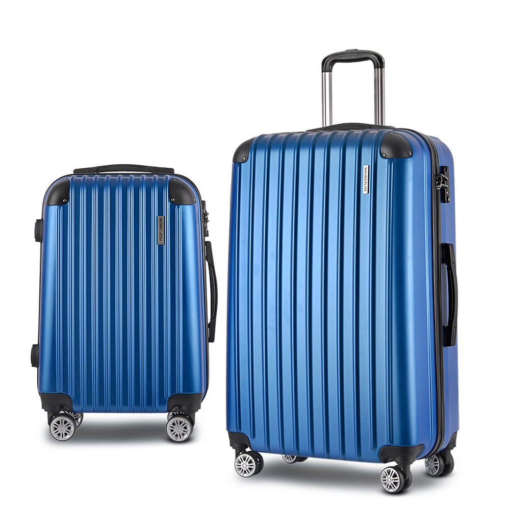 Wanderlite 2pcs Luggage Trolley Set Travel Suitcase Carry On Hard Case Lightweight Blue - YDS.com.au