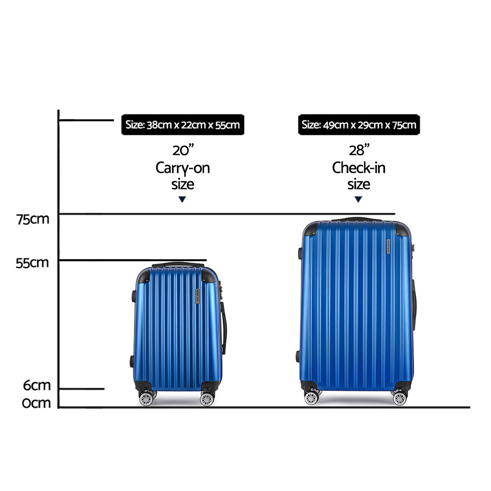 Wanderlite 2pcs Luggage Trolley Set Travel Suitcase Carry On Hard Case Lightweight Blue - YDS.com.au