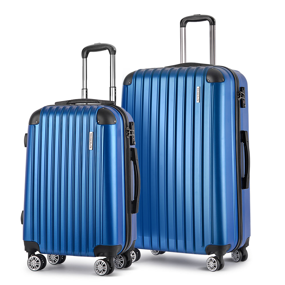 Wanderlite 2pcs Luggage Trolley Set Travel Suitcase Carry On Hard Case Lightweight Blue - YDS.com.au