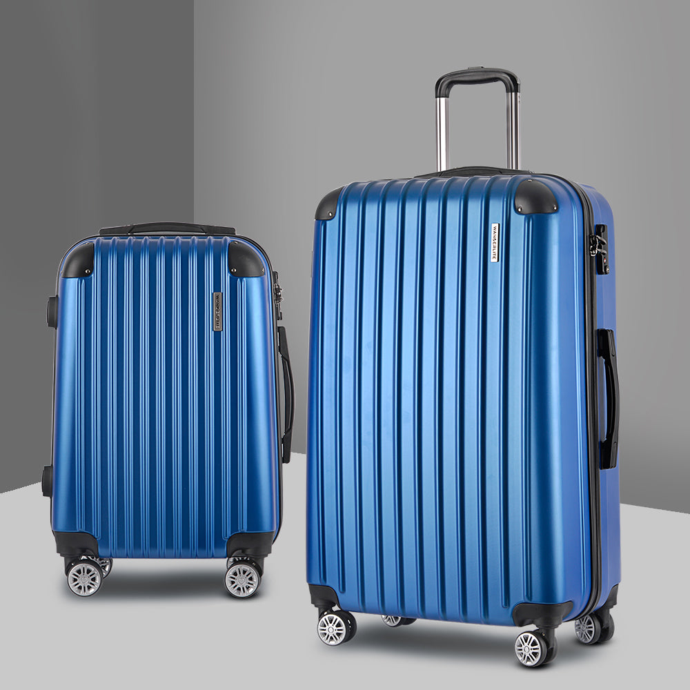 Wanderlite 2pcs Luggage Trolley Set Travel Suitcase Carry On Hard Case Lightweight Blue - YDS.com.au