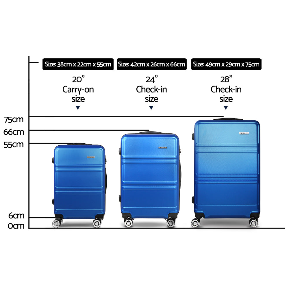 Wanderlite 3pc Luggage Trolley Set Suitcase Travel TSA Carry On Hard Case Lightweight Blue