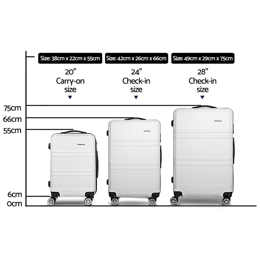 Wanderlite 3pc Luggage Trolley Set Suitcase Travel TSA Carry On Hard Case Lightweight White - YDS.com.au
