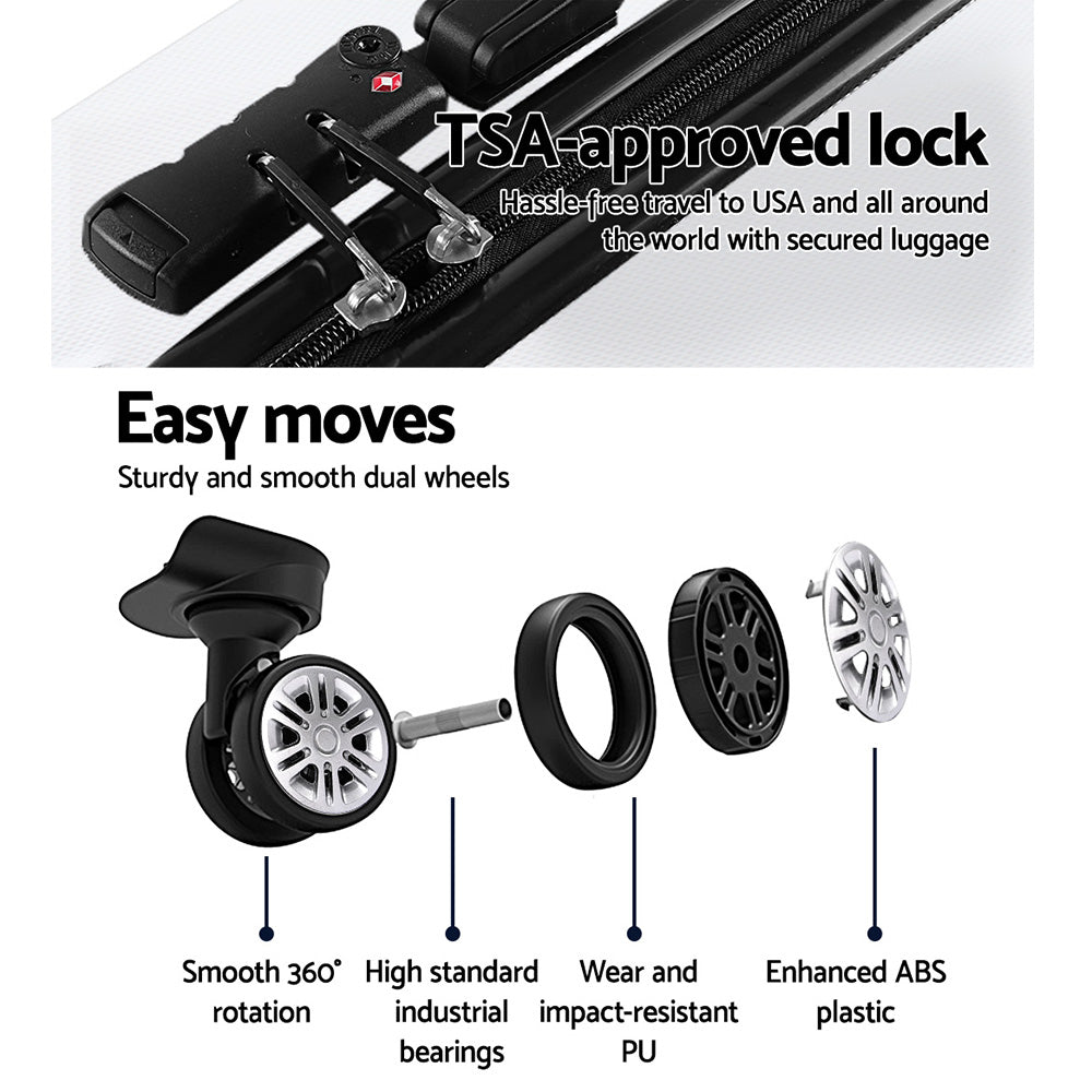Wanderlite 3pc Luggage Trolley Set Suitcase Travel TSA Carry On Hard Case Lightweight White - YDS.com.au