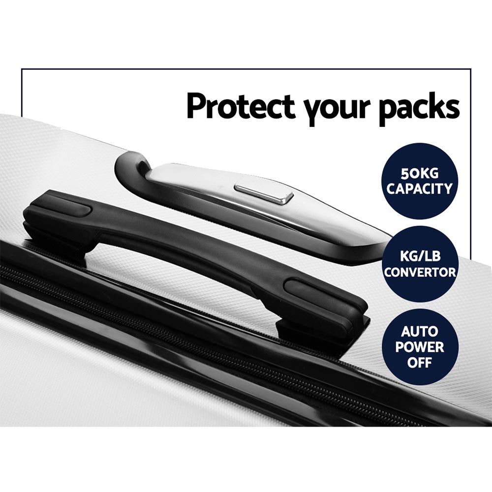 Wanderlite 3pc Luggage Trolley Set Suitcase Travel TSA Carry On Hard Case Lightweight White - YDS.com.au