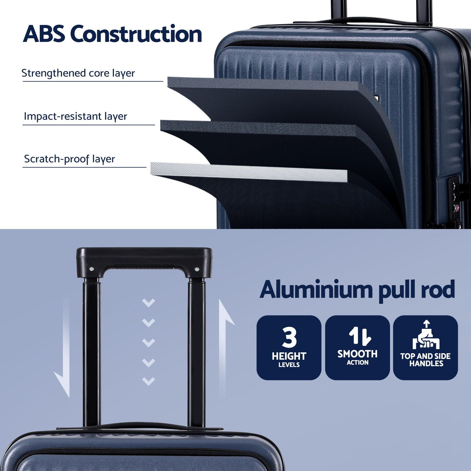 Wanderlite 20" Luggage Suitcase Front Pocket Travel Carry On Dual TSA Navy