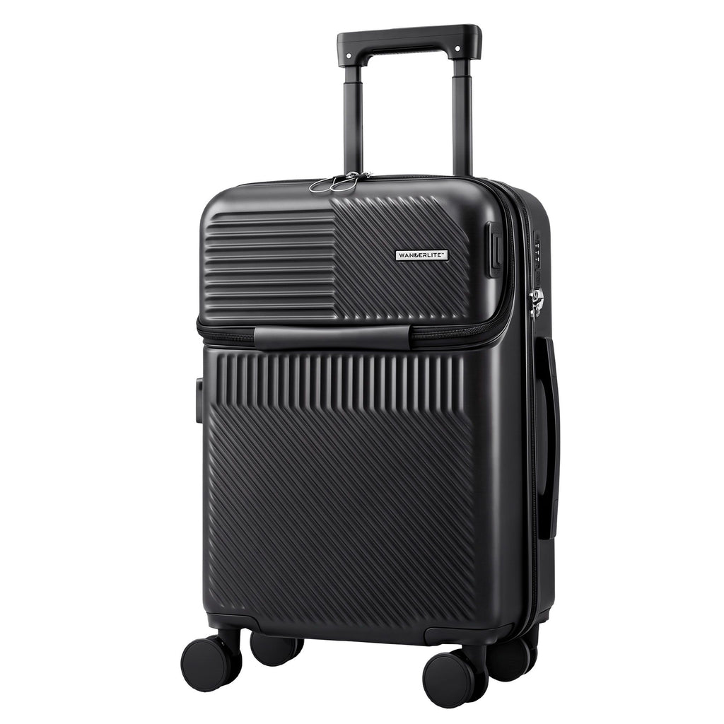 Wanderlite 20" Luggage Suitcase Front Pocket Travel Carry On TSA Black