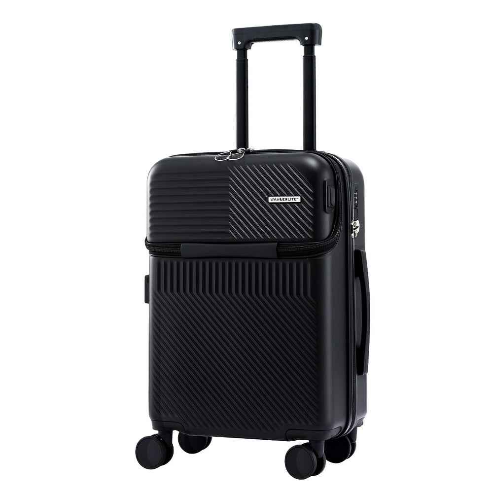 Wanderlite 20" Luggage Suitcase Front Pocket Travel Carry On TSA Black