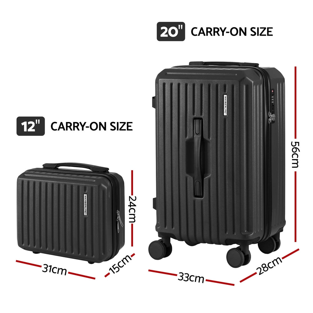 Wanderlite 2pcs Trunk Luggage Suitcase Travel Carry On TSA Lock 12" 20" Black - YDS.com.au